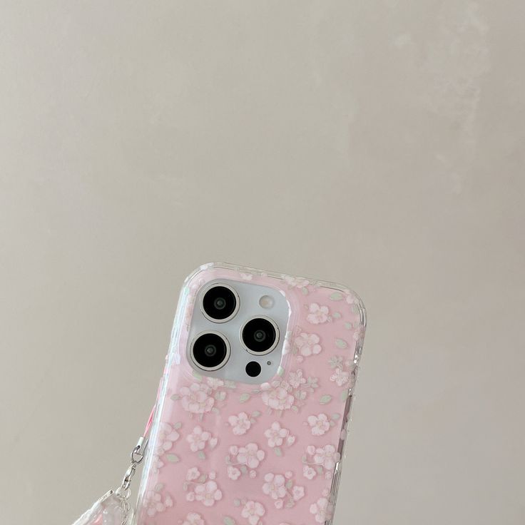 Floral Pink Soft Silicone Phone Case with Lace & Bead Charm