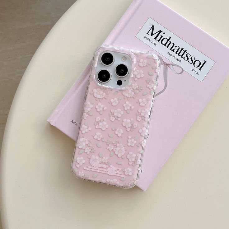 Floral Pink Soft Silicone Phone Case with Lace & Bead Charm