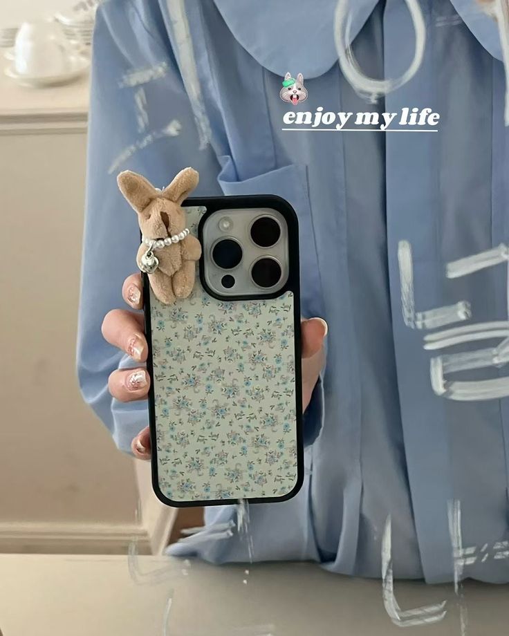 Floral Aesthetic Phone Case With Tiny Bunny Charm