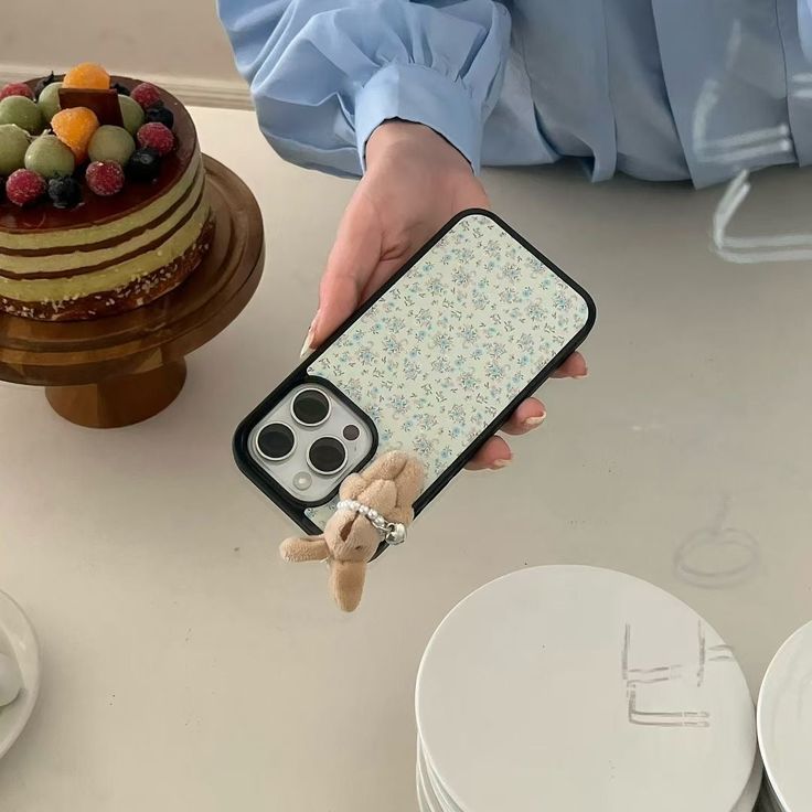 Floral Aesthetic Phone Case With Tiny Bunny Charm