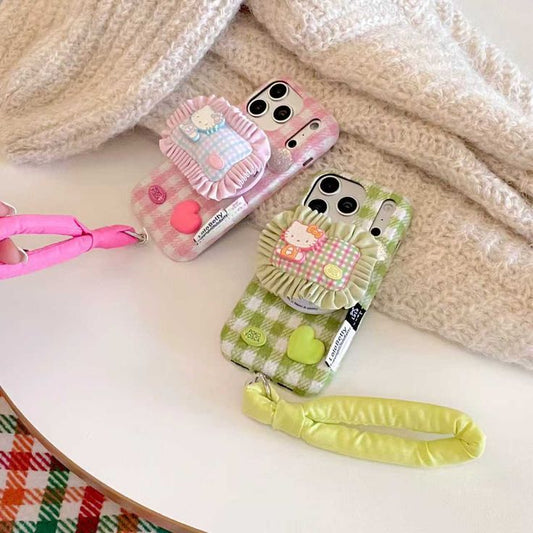 Gingham Plush Phone Case With MagSafe Holder & Charm