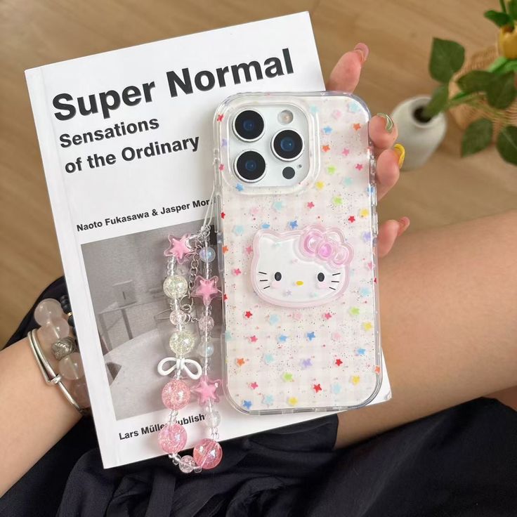 Glitter Pastel Kitty Silicone Phone Case With Beaded Charm