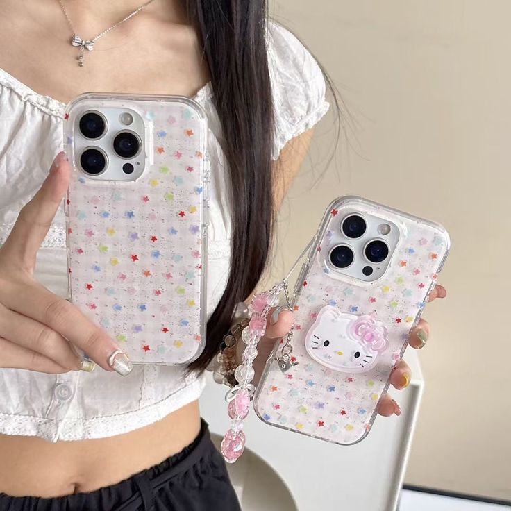 Glitter Pastel Kitty Silicone Phone Case With Beaded Charm