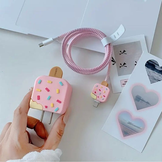 Cute Cartoon Series Fast Charger Protector for iPhone(Ice Cream)
