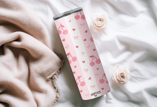 Cherry Bliss Designer Tumbler With Metal Straw