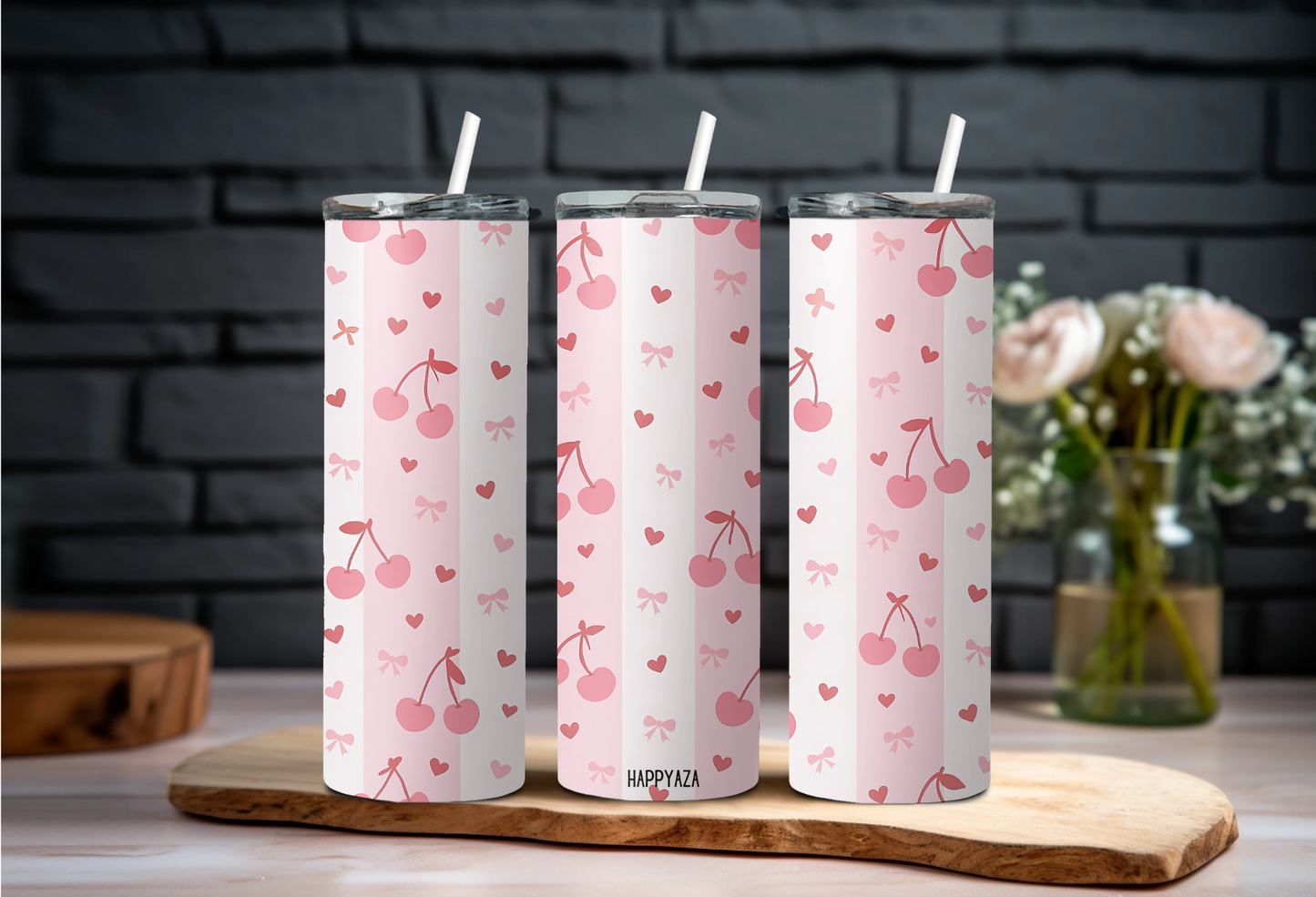 Cherry Bliss Designer Tumbler With Metal Straw