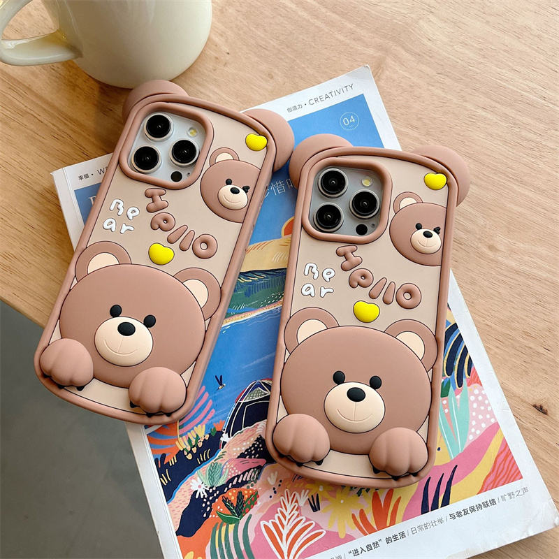 Hello Bear 3D Cartoon Animal Phone Case for iPhone