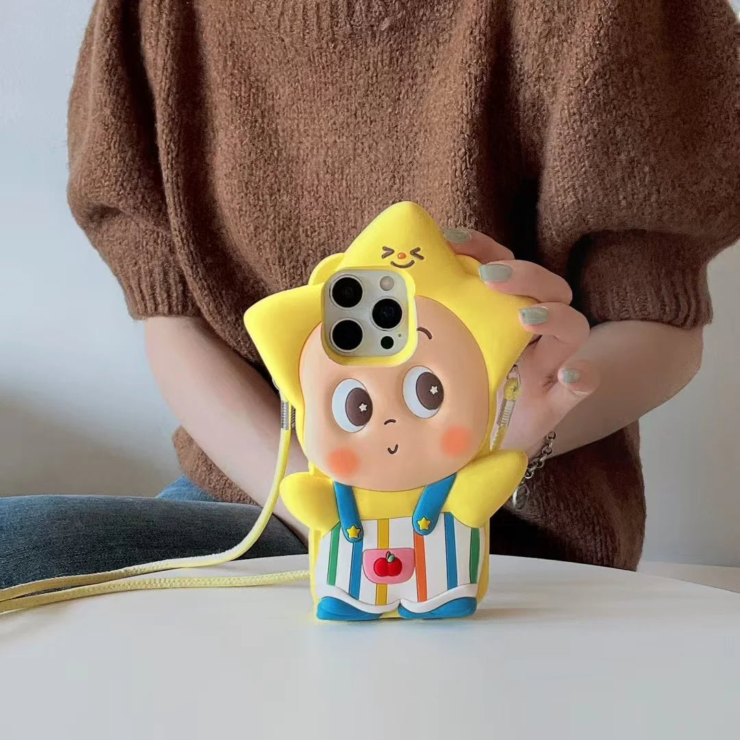 3D Cartoon Star Phone Case With Crossbody Strap