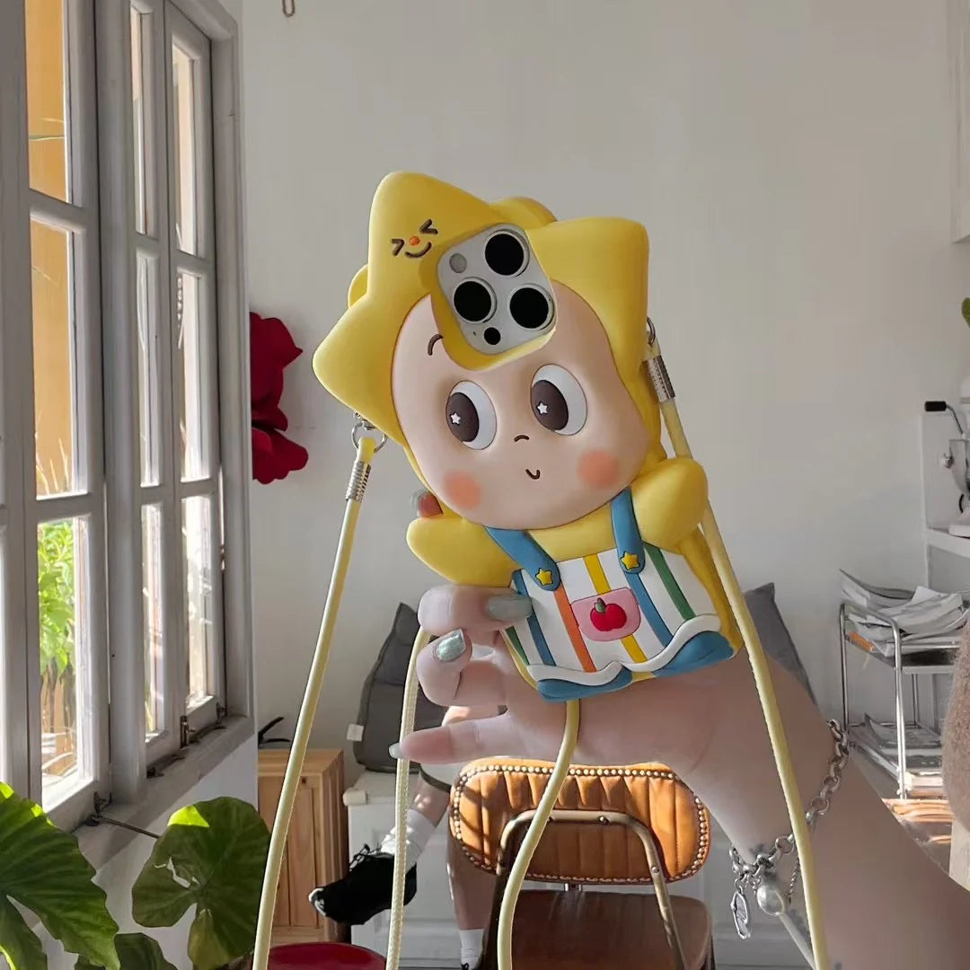 3D Cartoon Star Phone Case With Crossbody Strap