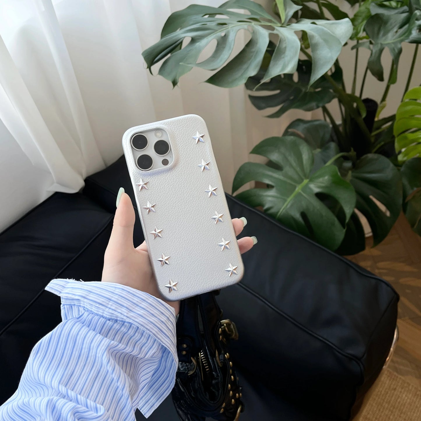 Luxury Studded Leather Phone Case with Detachable Strap