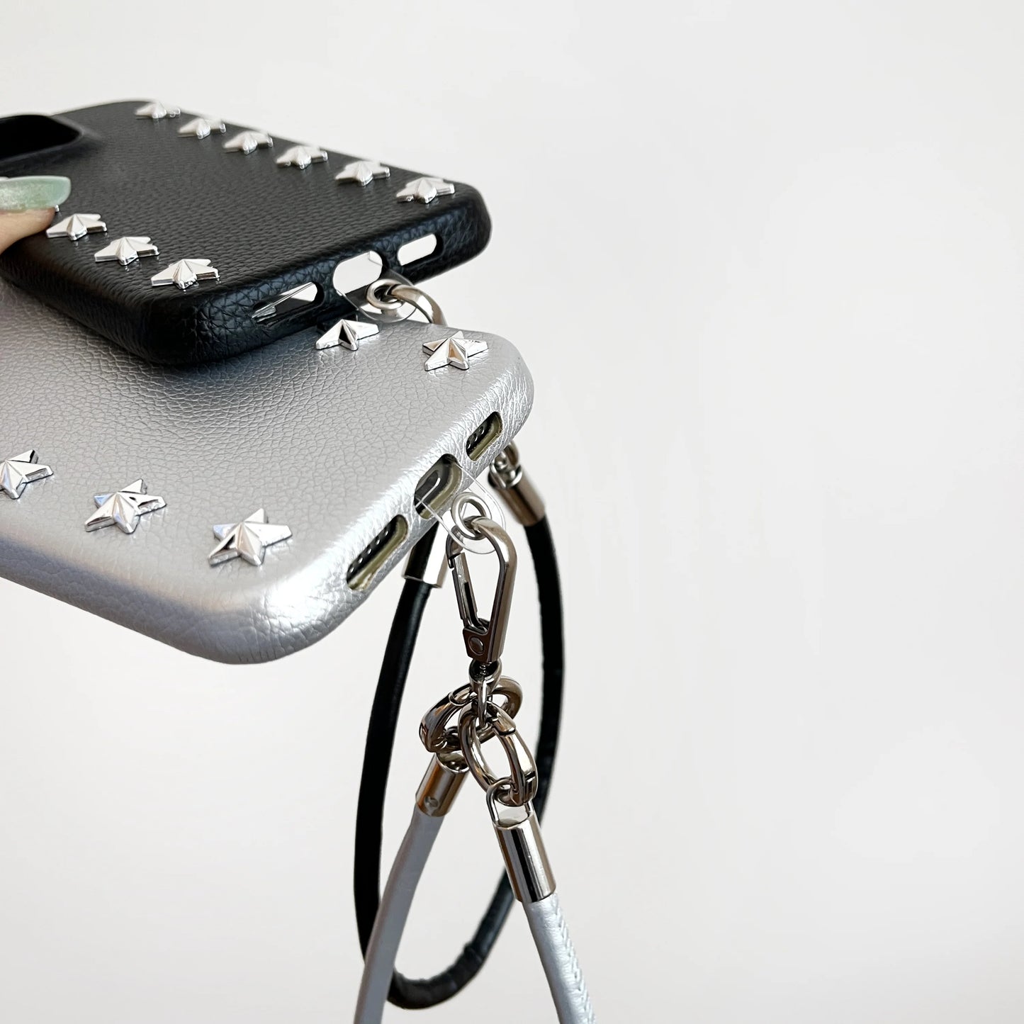 Luxury Studded Leather Phone Case with Detachable Strap