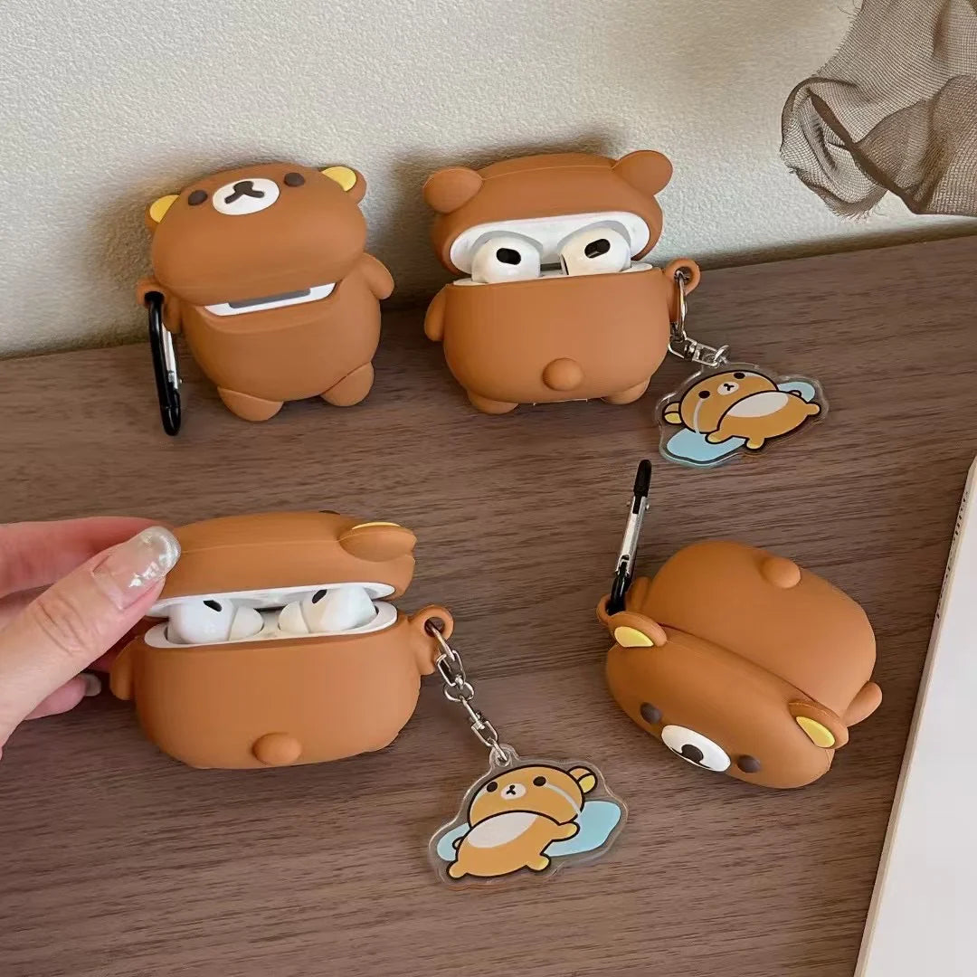 Cute Bear 3D Silicone AirPods Case With Keychain