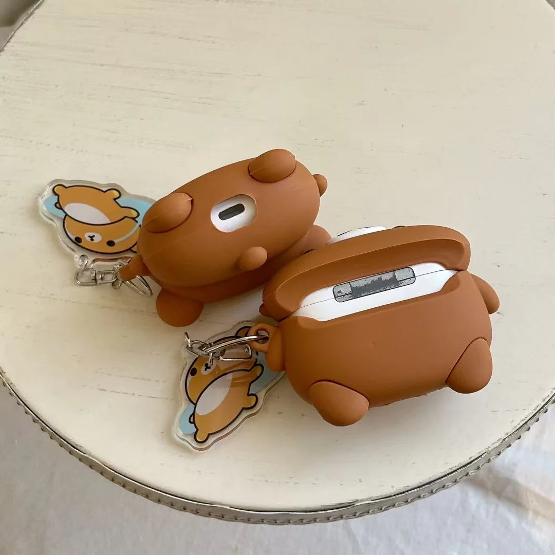 Cute Bear 3D Silicone AirPods Case With Keychain