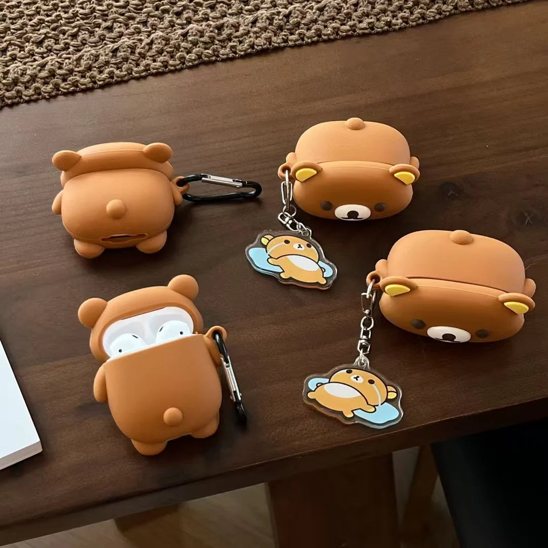 Cute Bear 3D Silicone AirPods Case With Keychain