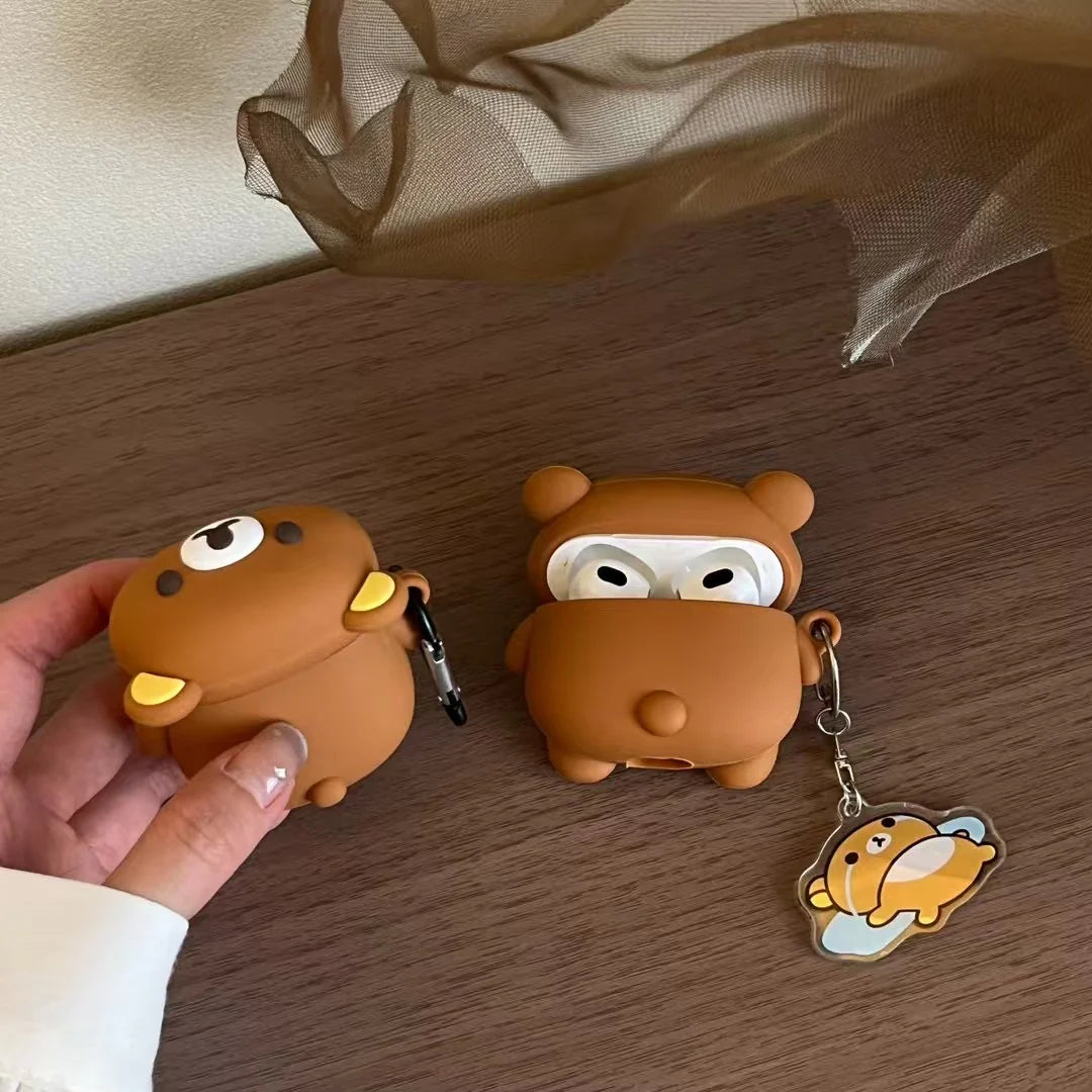 Cute Bear 3D Silicone AirPods Case With Keychain