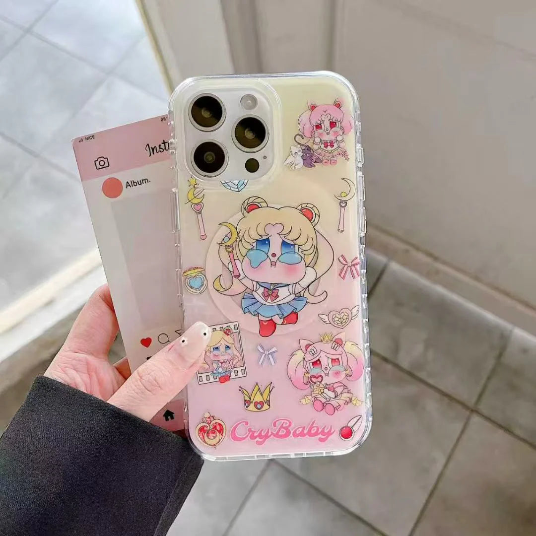 Little Cry Angel Designer Phone Case With MagSafe Holder