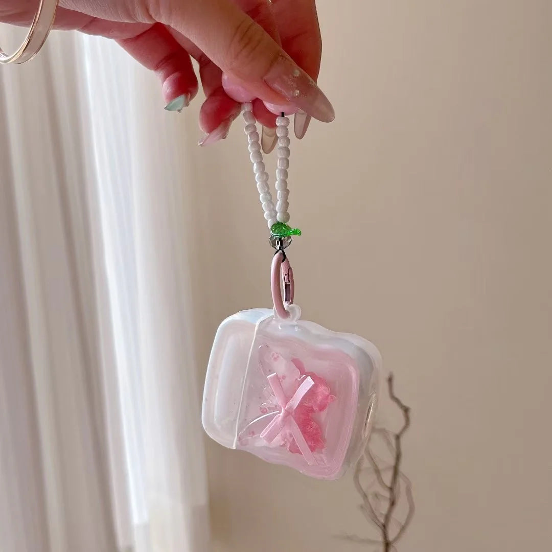 Aesthertic Butterfly AirPods Case With Cute Beaded Cherry Keychain