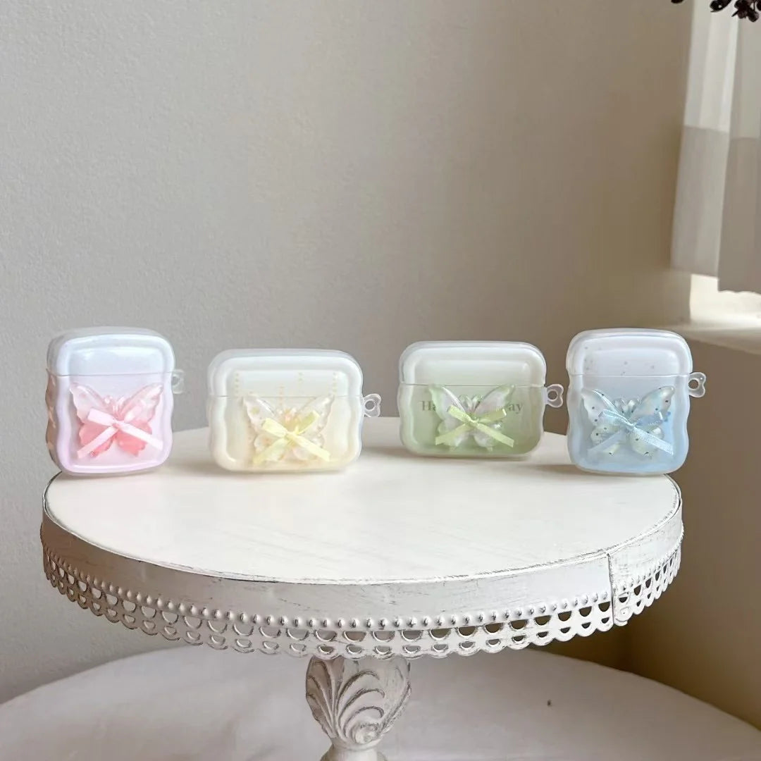 Aesthertic Butterfly AirPods Case With Cute Beaded Cherry Keychain