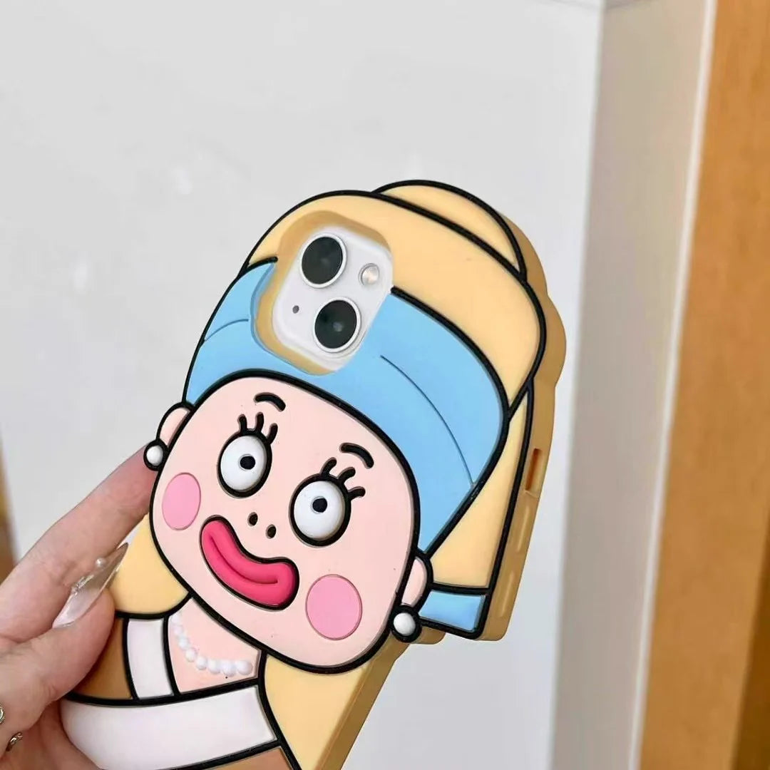Cute Cartoon Cirl / Quirky Face 3D Silicone Phone Case