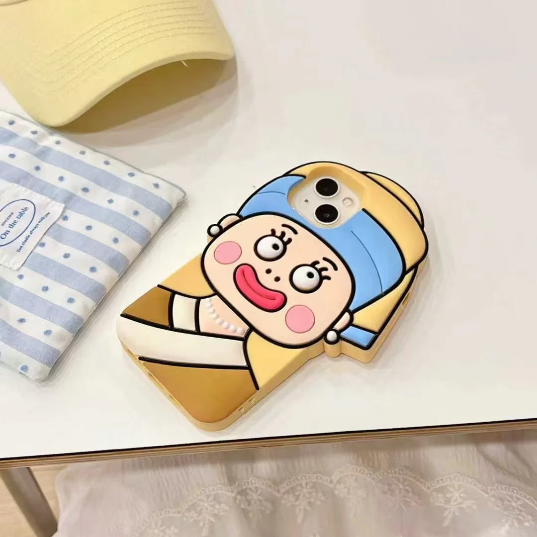 Cute Cartoon Cirl / Quirky Face 3D Silicone Phone Case