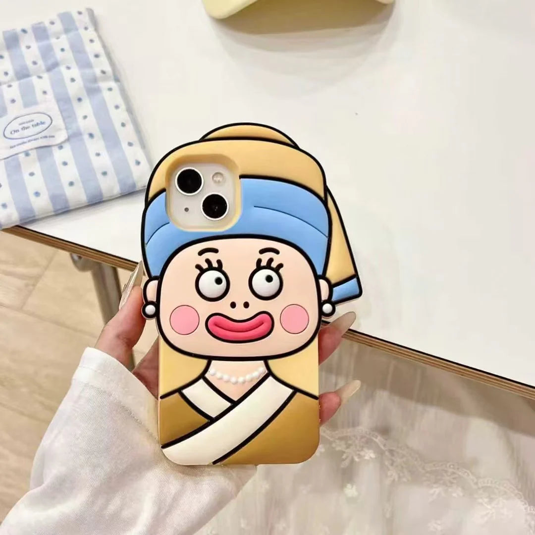 Cute Cartoon Cirl / Quirky Face 3D Silicone Phone Case