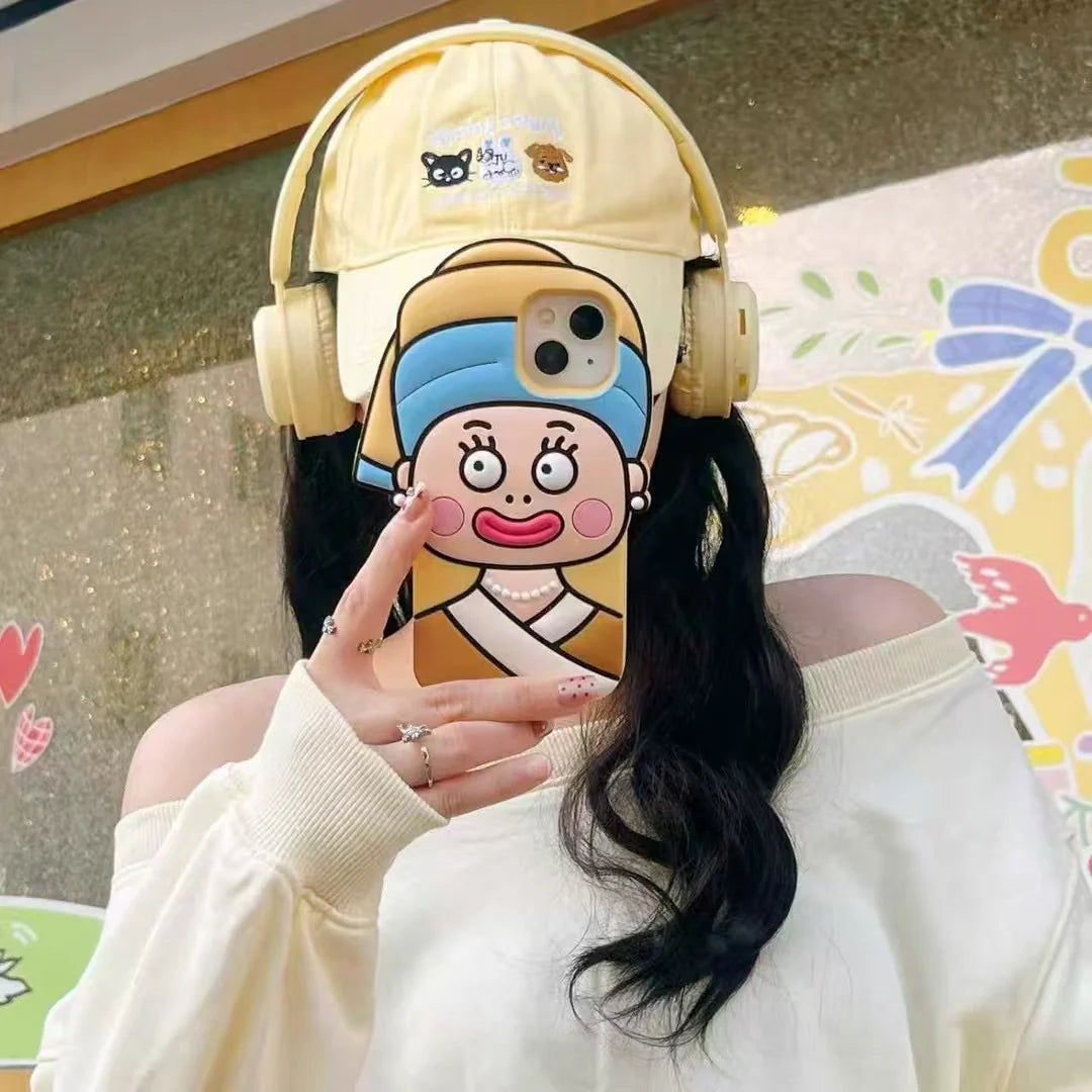 Cute Cartoon Cirl / Quirky Face 3D Silicone Phone Case