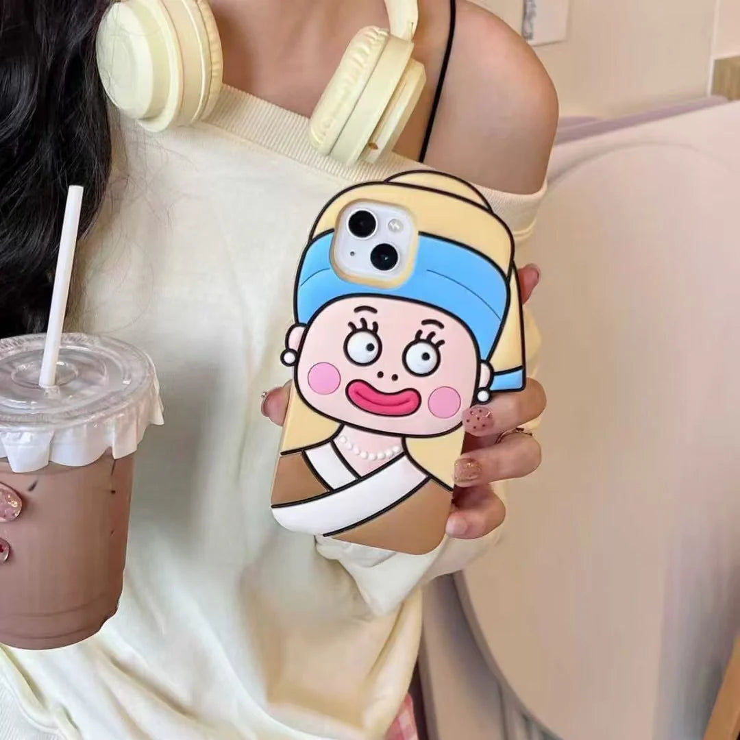 Cute Cartoon Cirl / Quirky Face 3D Silicone Phone Case