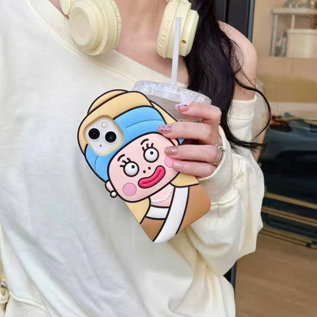 Cute Cartoon Cirl / Quirky Face 3D Silicone Phone Case