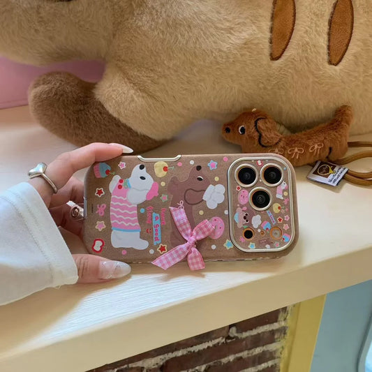 Cute Cartoon Dog & pastel bows Phone Case With Charm