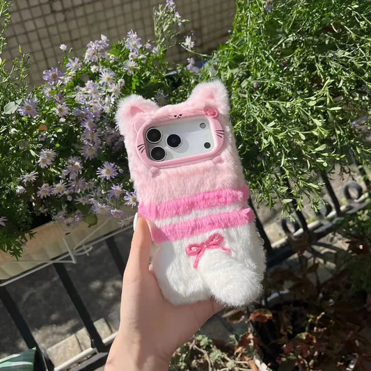 Fluffy Pink Cat Soft Plush 3D Kitty Phone Case
