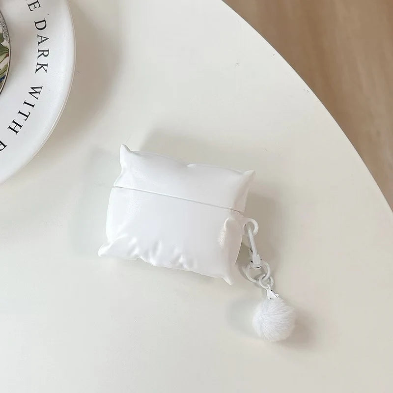 Pillow-Style AirPods Case With Fluffy Pom Pom