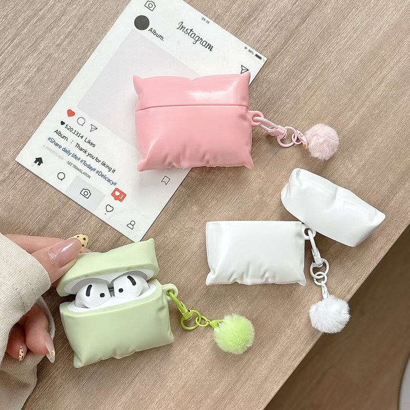 Pillow-Style AirPods Case With Fluffy Pom Pom