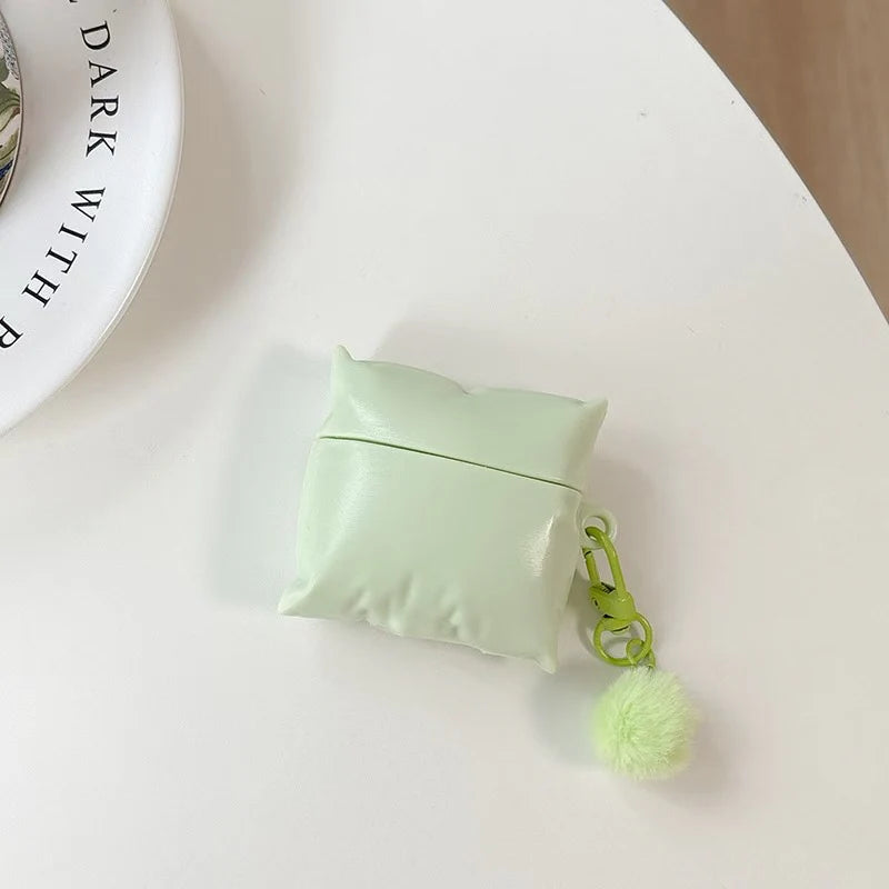 Pillow-Style AirPods Case With Fluffy Pom Pom
