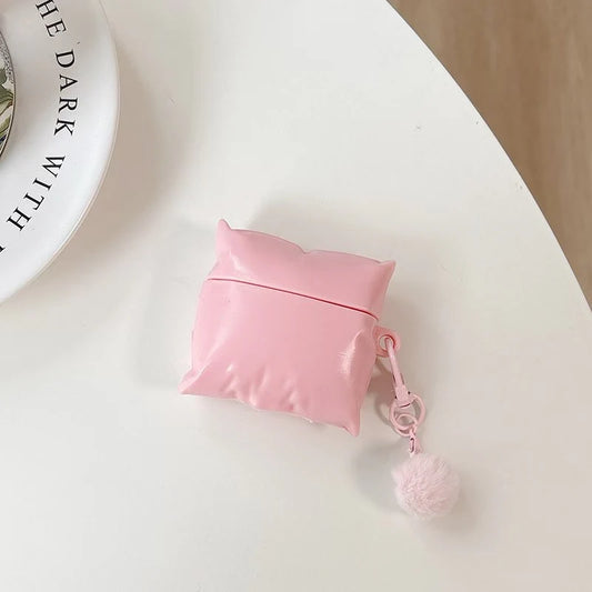 Pillow-Style AirPods Case With Fluffy Pom Pom
