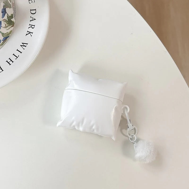 Pillow-Style AirPods Case With Fluffy Pom Pom