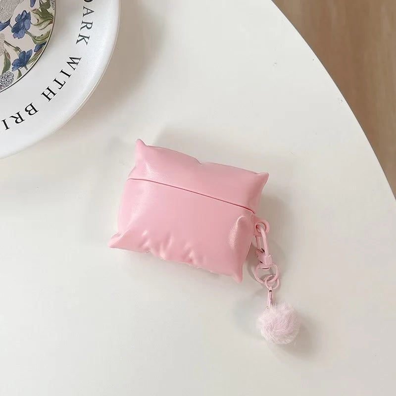 Pillow-Style AirPods Case With Fluffy Pom Pom