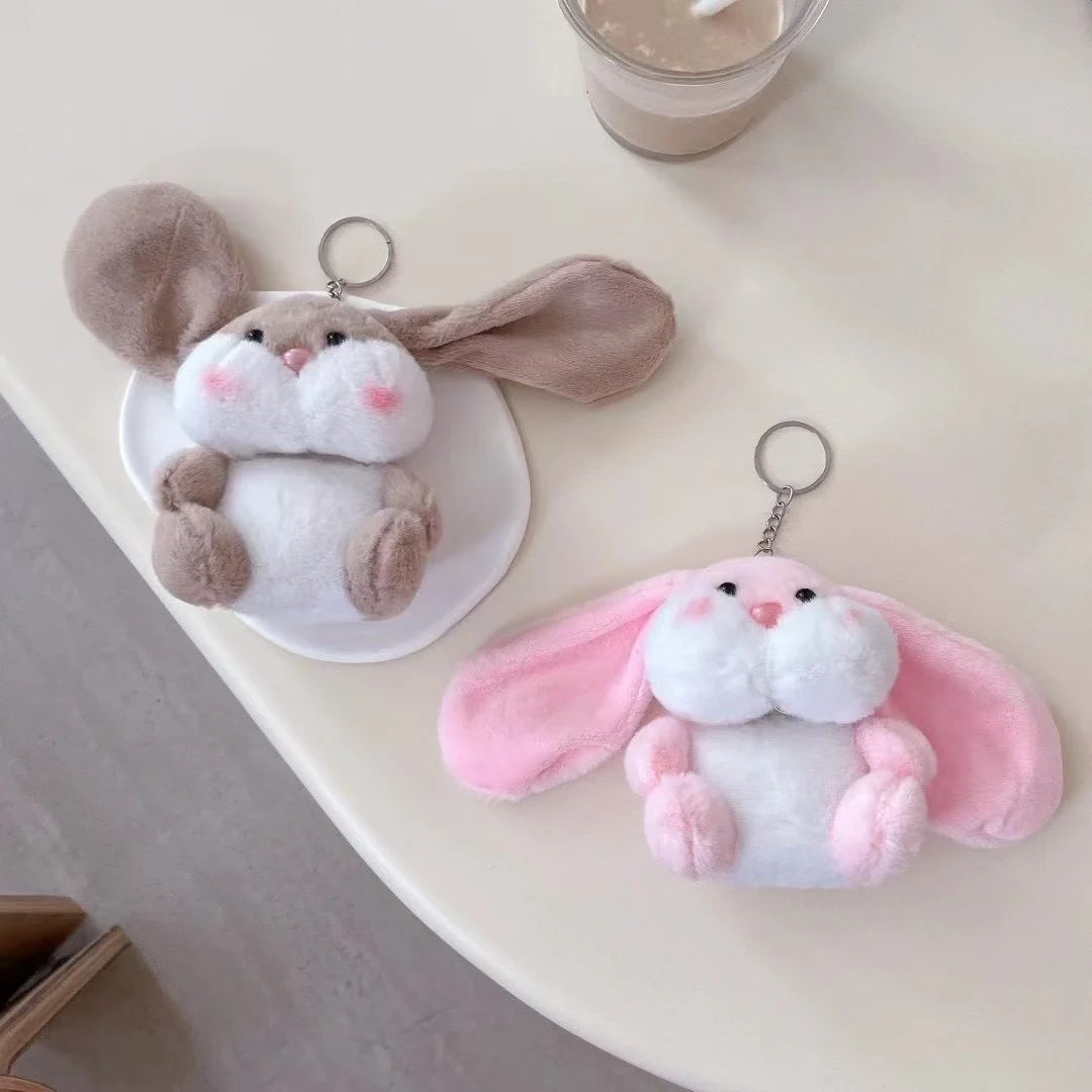 Soft Fluffy Rabbit Plush Bunny AirPods Case with Keychain Clip