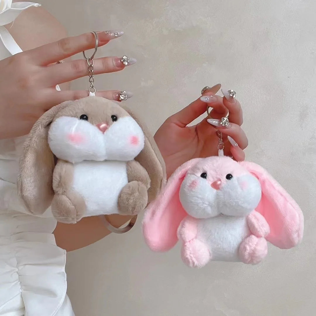 Soft Fluffy Rabbit Plush Bunny AirPods Case with Keychain Clip