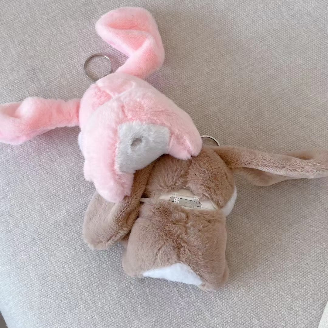 Soft Fluffy Rabbit Plush Bunny AirPods Case with Keychain Clip