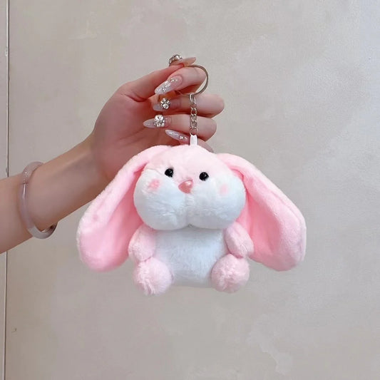Soft Fluffy Rabbit Plush Bunny AirPods Case with Keychain Clip