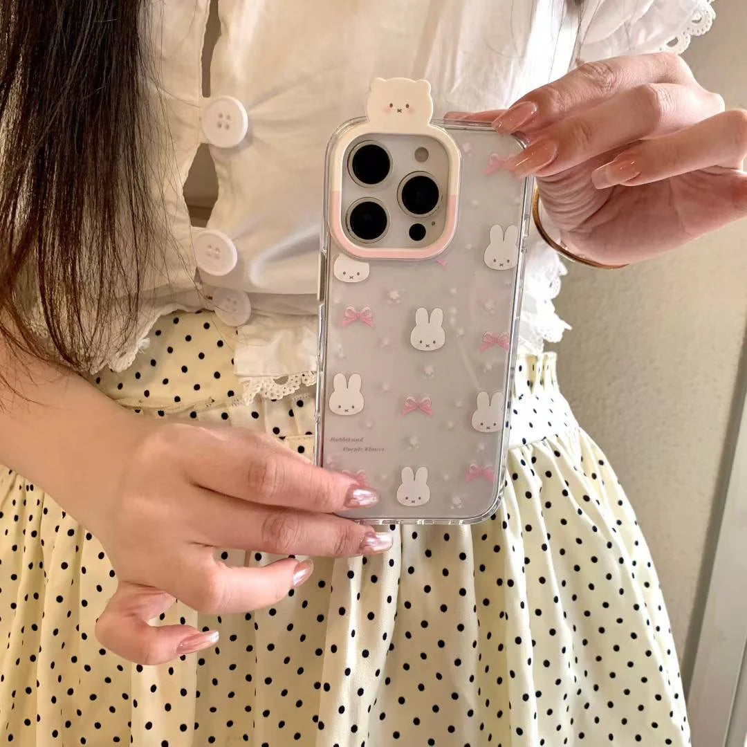 Cute Bunny & Pink Bow Clear Phone Case with 3D Camera Charm