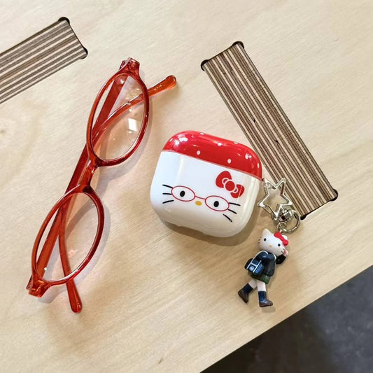Hello Kitty Red Glasses AirPods Case – With 3D Charm