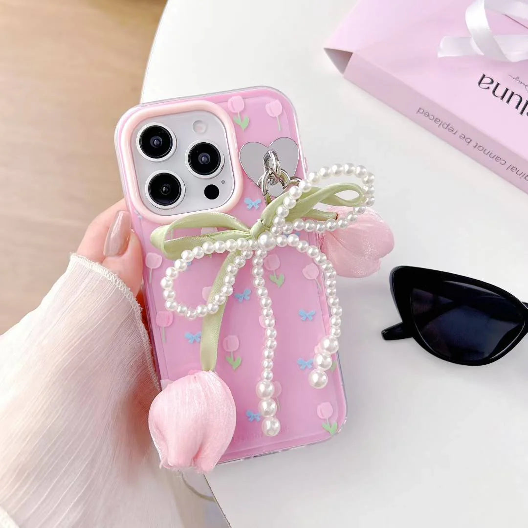 Pastel Tulip   Phone Case with Pearl Bow Charm