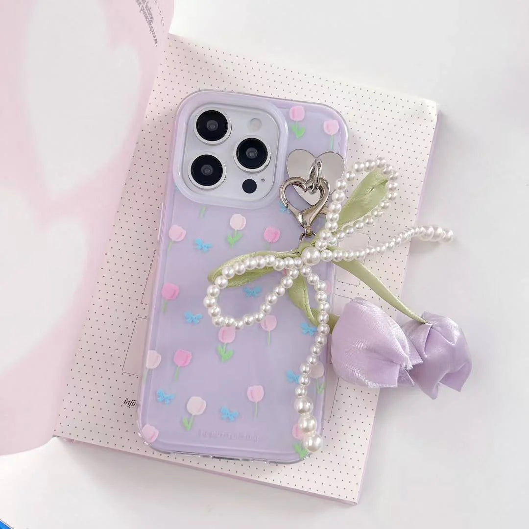 Pastel Tulip   Phone Case with Pearl Bow Charm