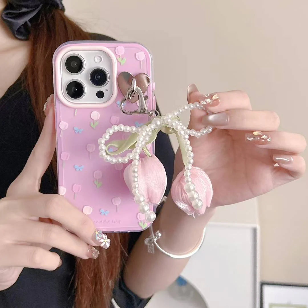 Pastel Tulip   Phone Case with Pearl Bow Charm