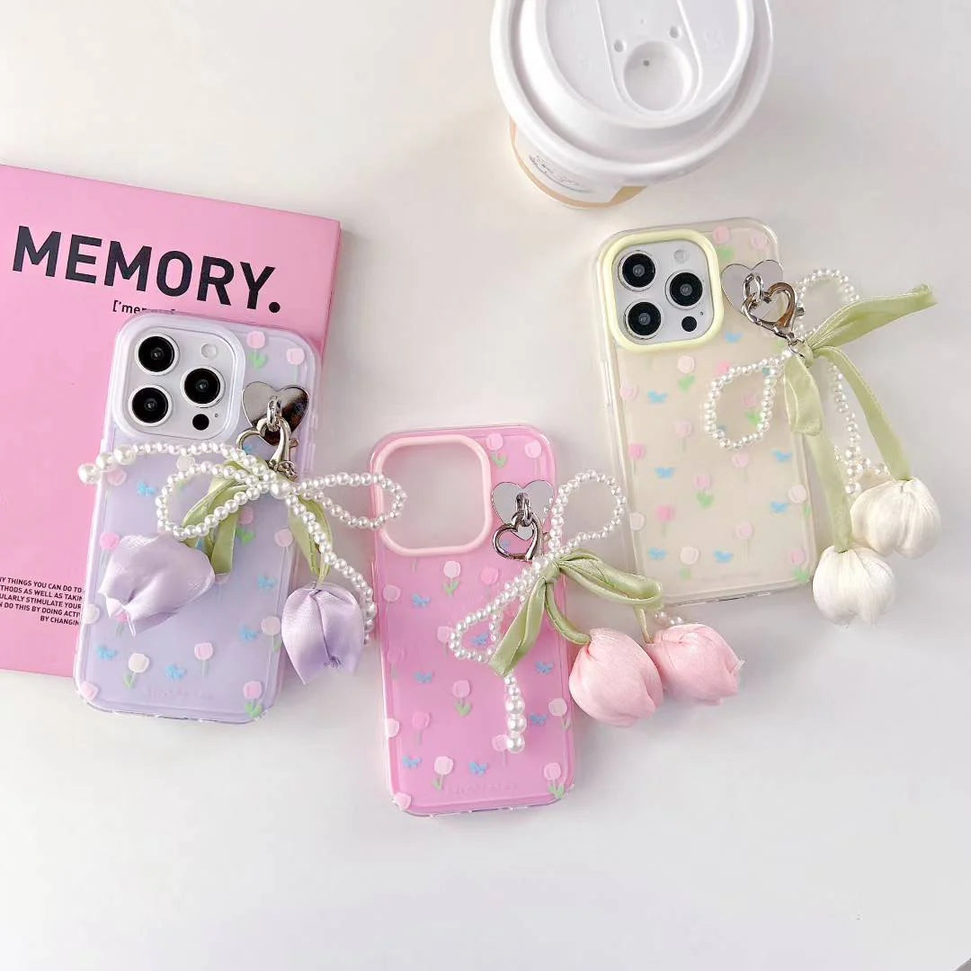 Pastel Tulip   Phone Case with Pearl Bow Charm