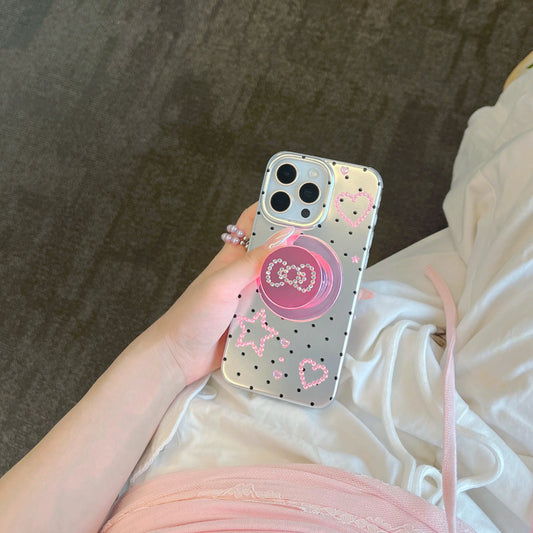 Sparkle Polka Dots Phone Case With Pink Holder