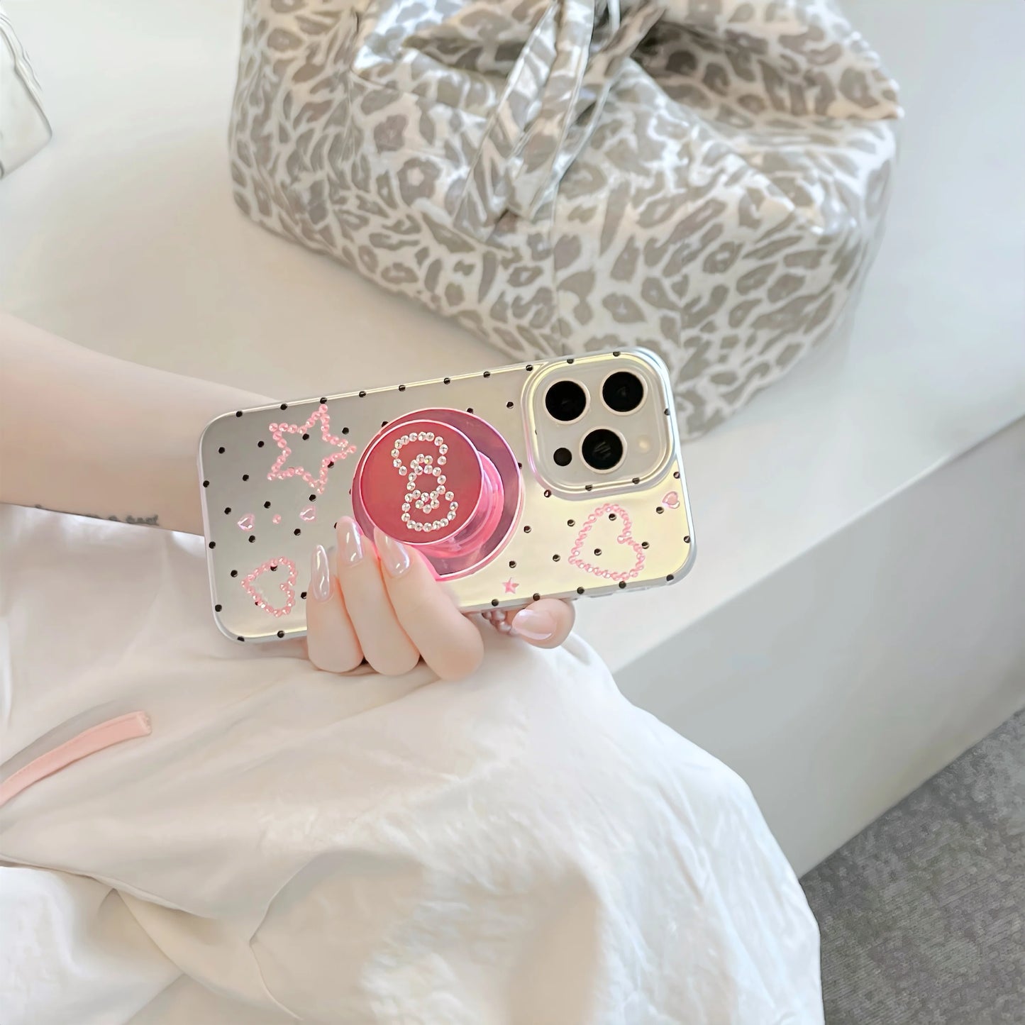 Sparkle Polka Dots Phone Case With Pink Holder