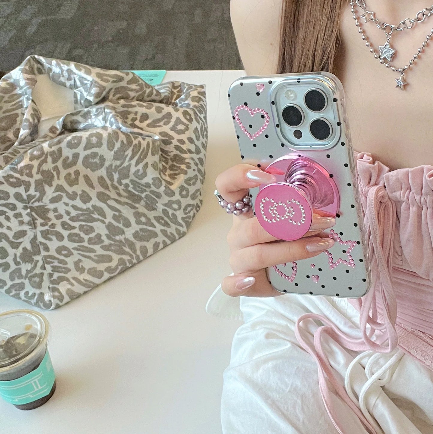 Sparkle Polka Dots Phone Case With Pink Holder