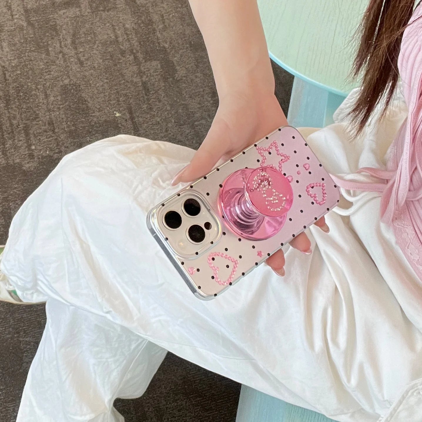 Sparkle Polka Dots Phone Case With Pink Holder